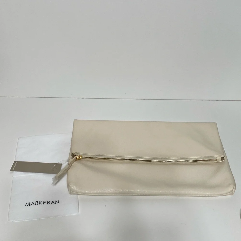 MARKFRAN Oversized Foldover Clutch in Ivory